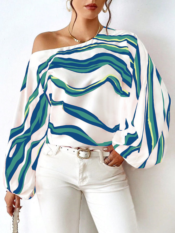 Lune London off-shoulder satin blouse for women with puff sleeves