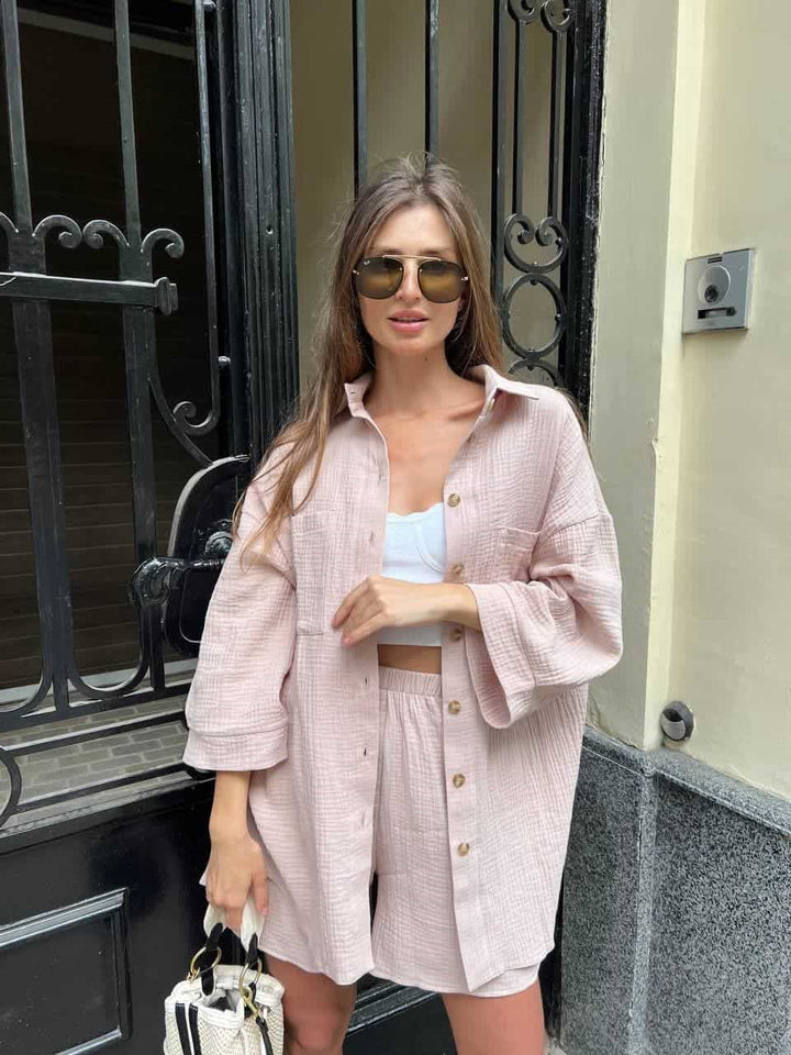 Casual set for women with loose fit shirt and shorts Lune London