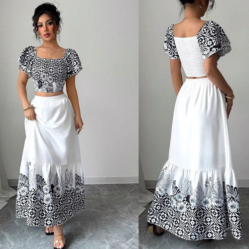 Boho print crop top and maxi skirt set Amarae for women