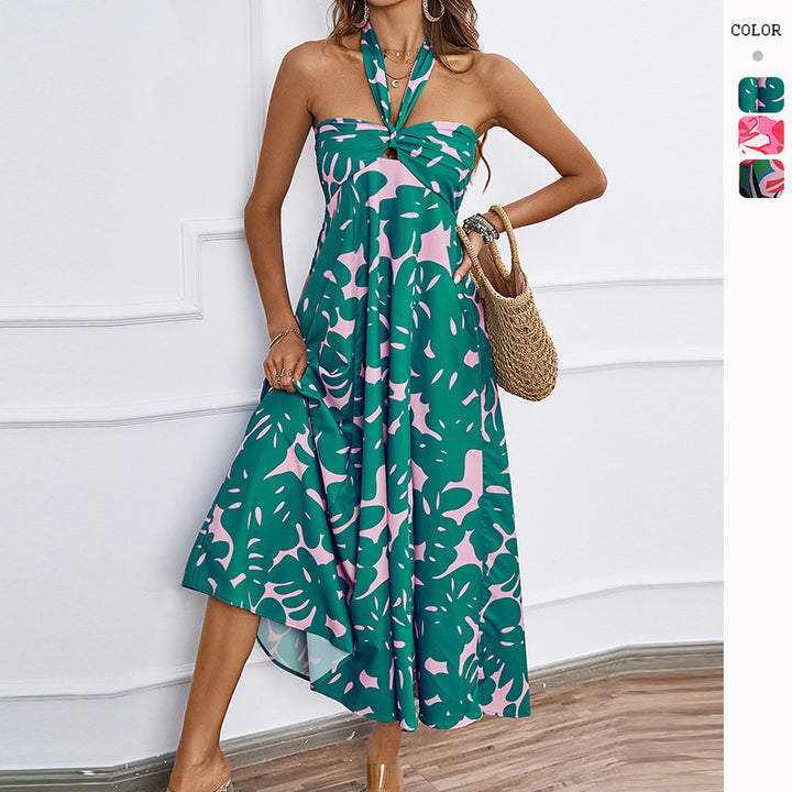 Women's maxi bustier dress with floral accents and elastic top Lune London