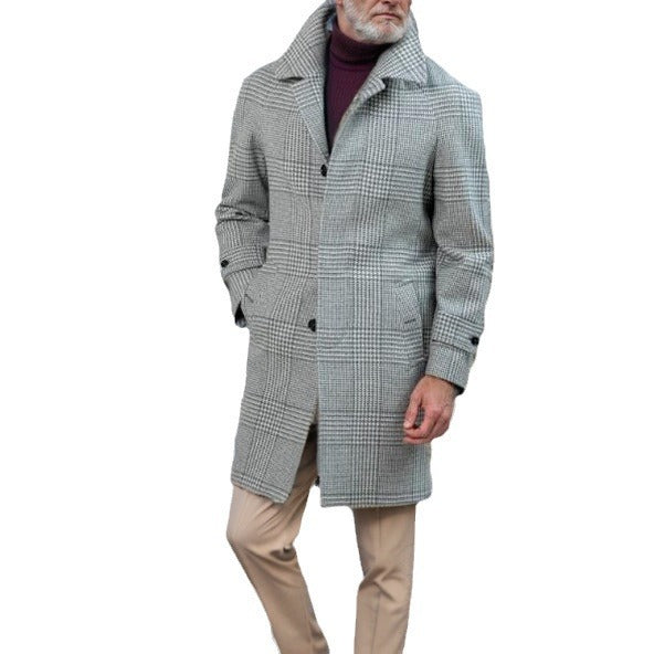 Elegant trench coat for men with a modern checked pattern and a waist belt Lune London