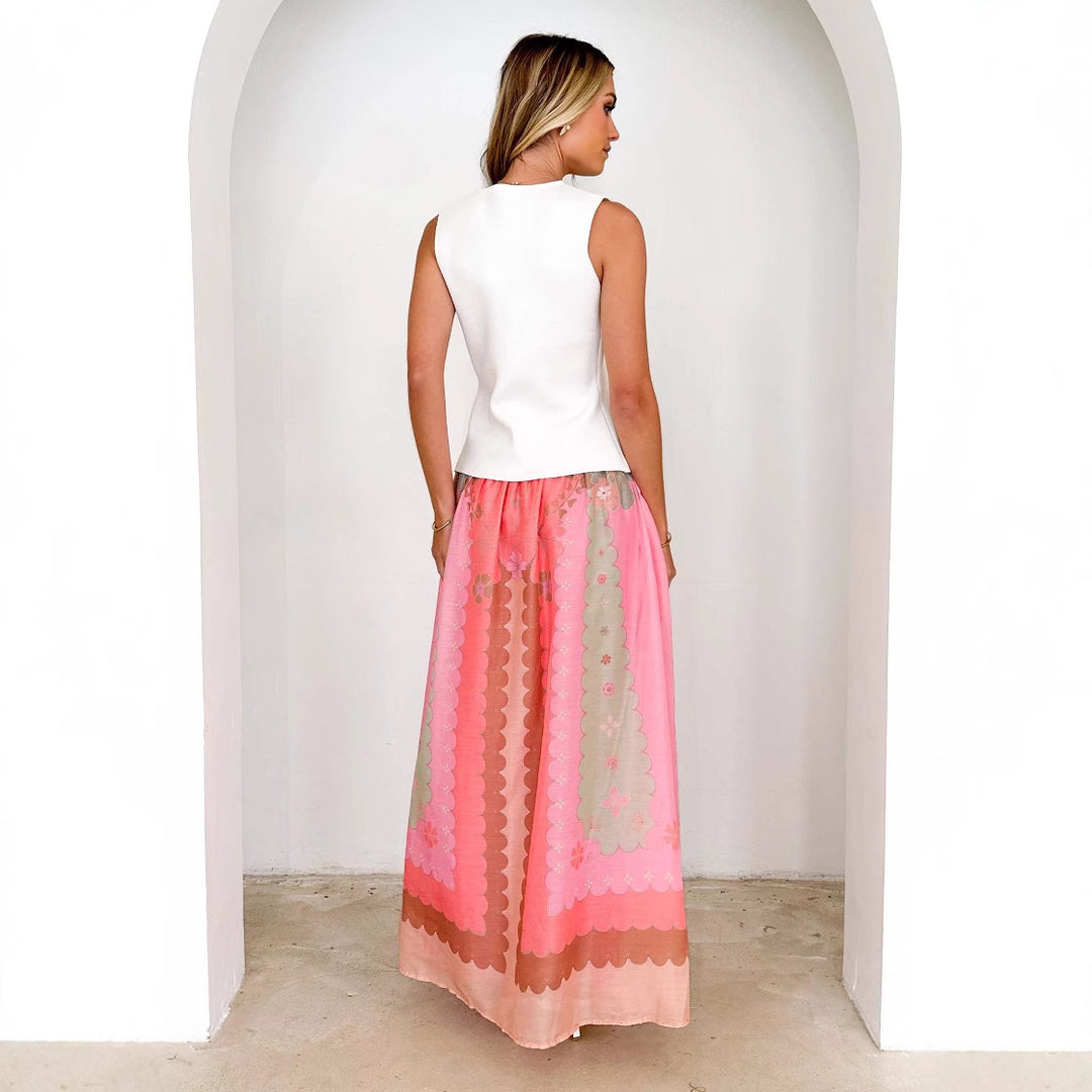 Boho long skirt for women with floral design and tie at the waist Chic & Stil