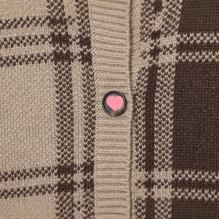 Ladies comfortable checked knit cardigan Lune London