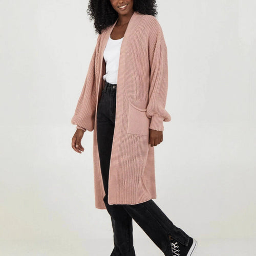 Plus size knitted cardigan for women with voluminous sleeves and an opening at the front Amarael