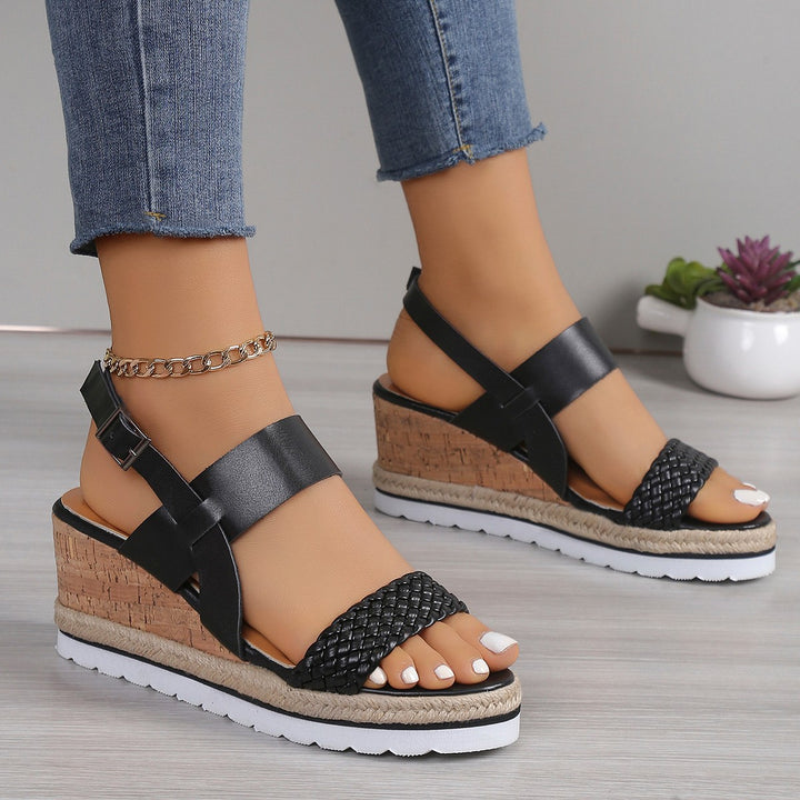 Wedge sandals for women with a refined strap design and a comfortable cork sole Lune London
