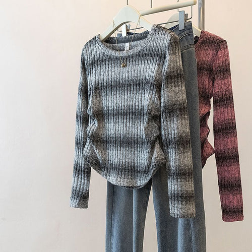 Chemise à manches longues décontractée pour femme avec motif de rayures en maille Chic & Stil