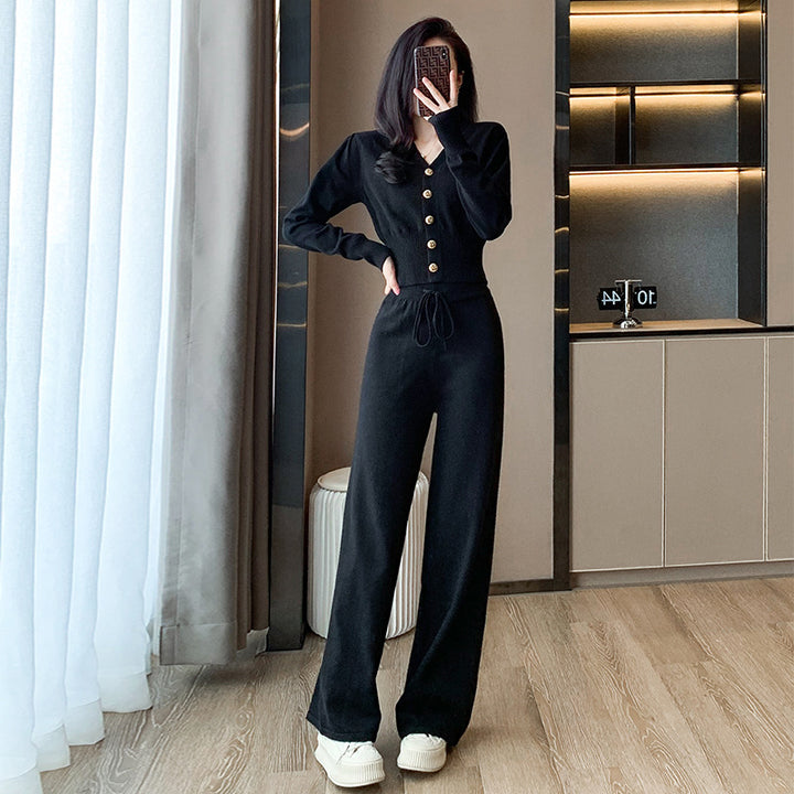 Women's knitted long sleeve jumpsuit with elastic waistband Lune London