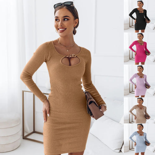 Amarae Long Sleeve Deep V Neck Bodycon Dress for Women