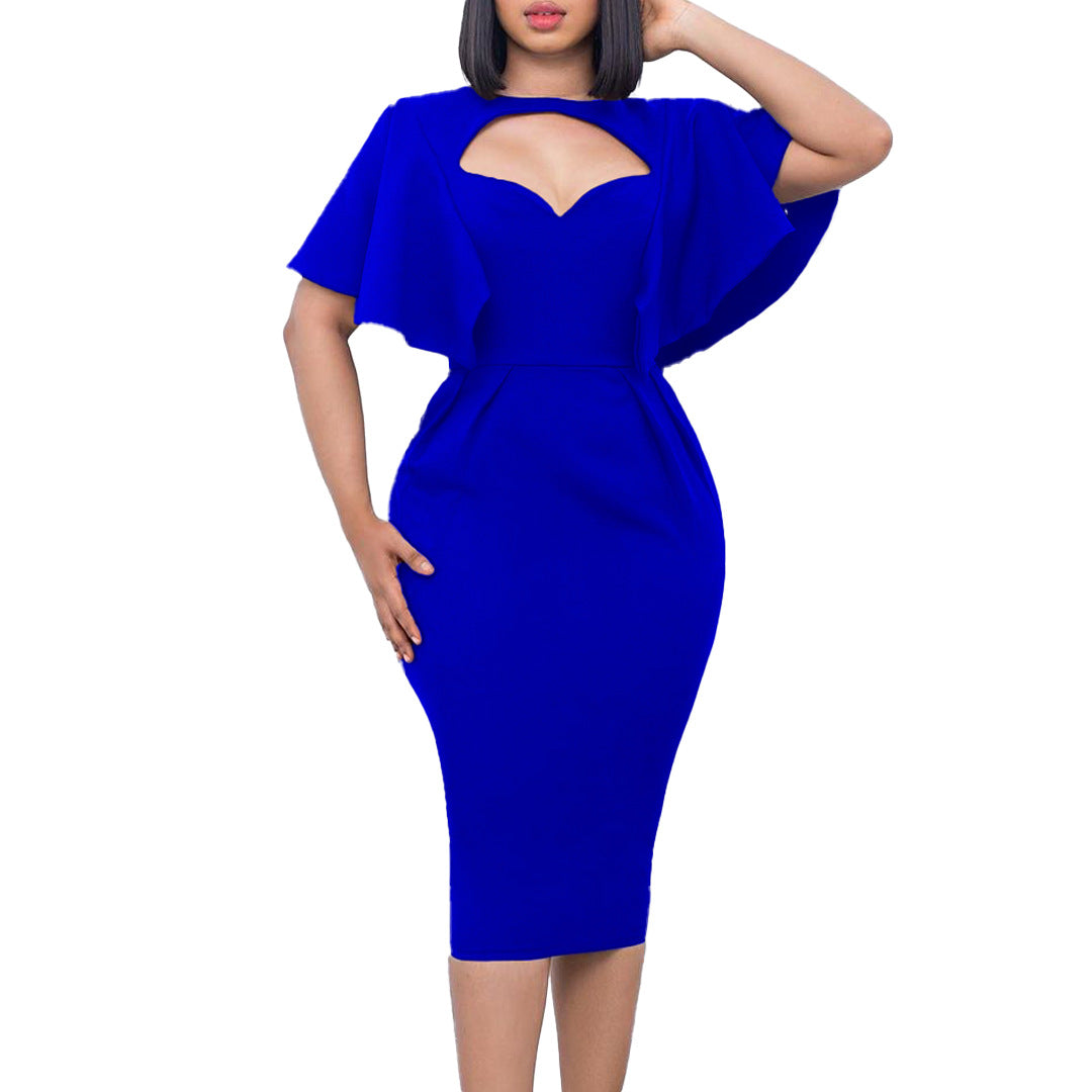 Lune London pencil dress for women with voluminous sleeves and cut-out details
