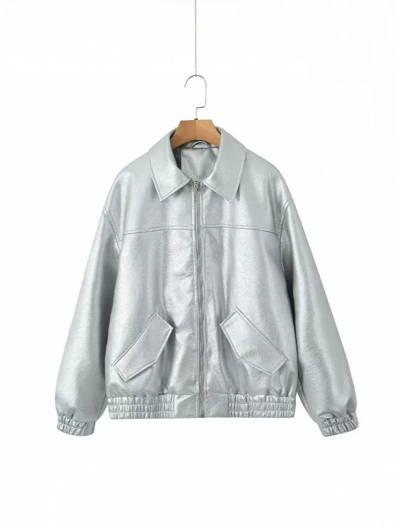 Fashion faux leather jacket for women with applied pockets Lune London