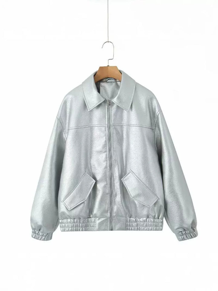 Fashion faux leather jacket for women with applied pockets Lune London