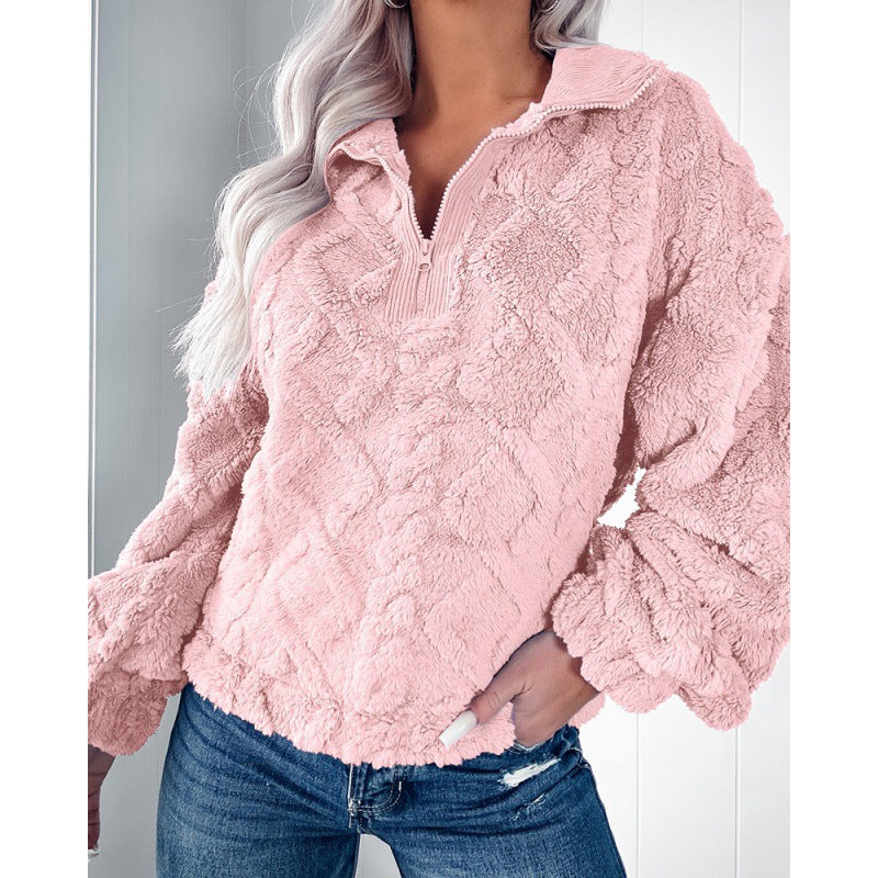 Pull en polaire confortable pour femmes avec col montant et fermeture éclair Chic & Stil