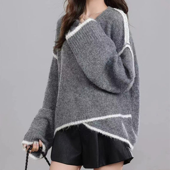 Pull en maille épaisse pour femmes avec couleurs contrastées et coupe décontractée Chic & Stil