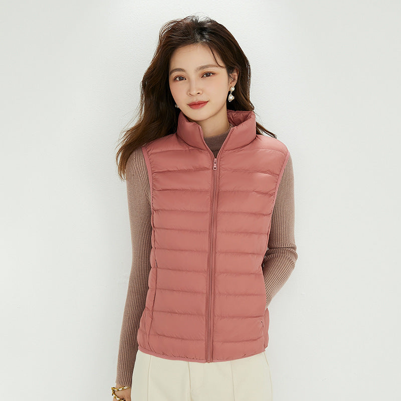 Women Minimalistic Ultra-Light Quilted Vest with Stand-Up Collar and Concealed Zipper Amarae