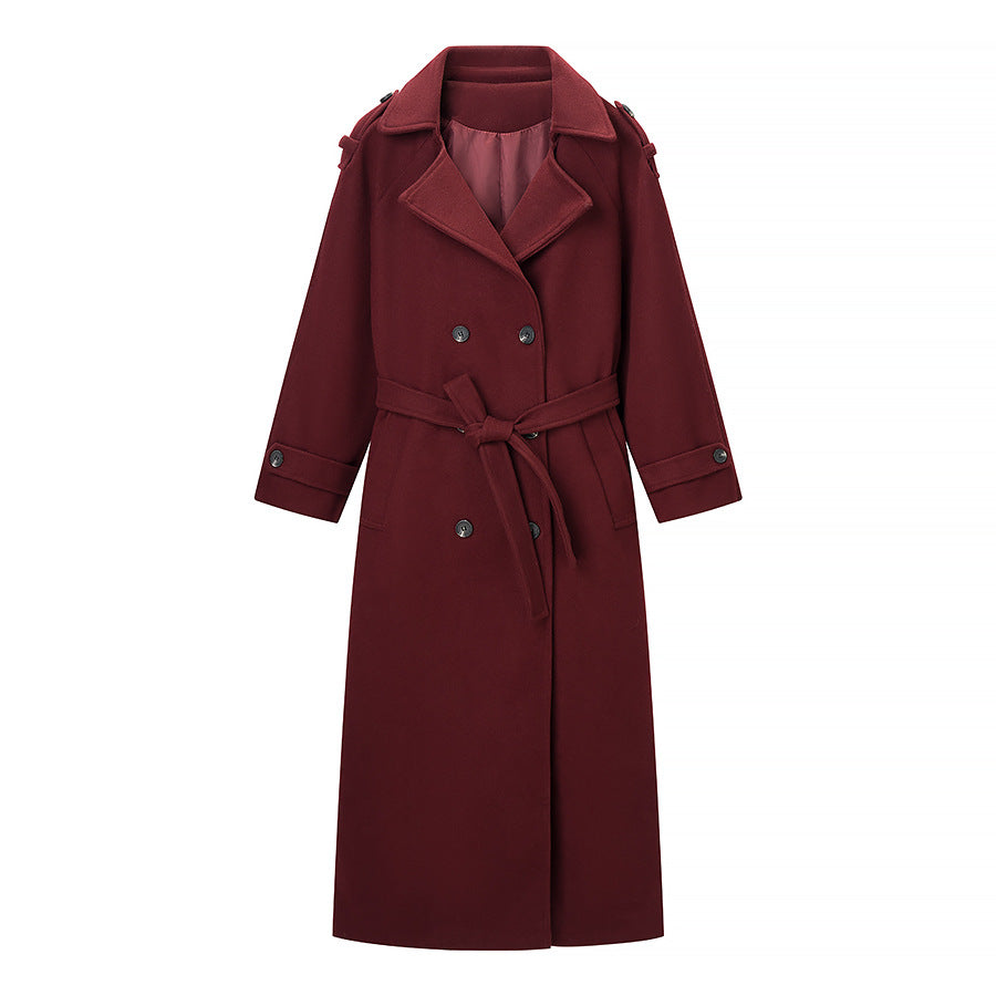 Women's Long Oversized Wool Blend Trench Coat with Wide Lapels and Adjustable Sleeve Straps Amarae