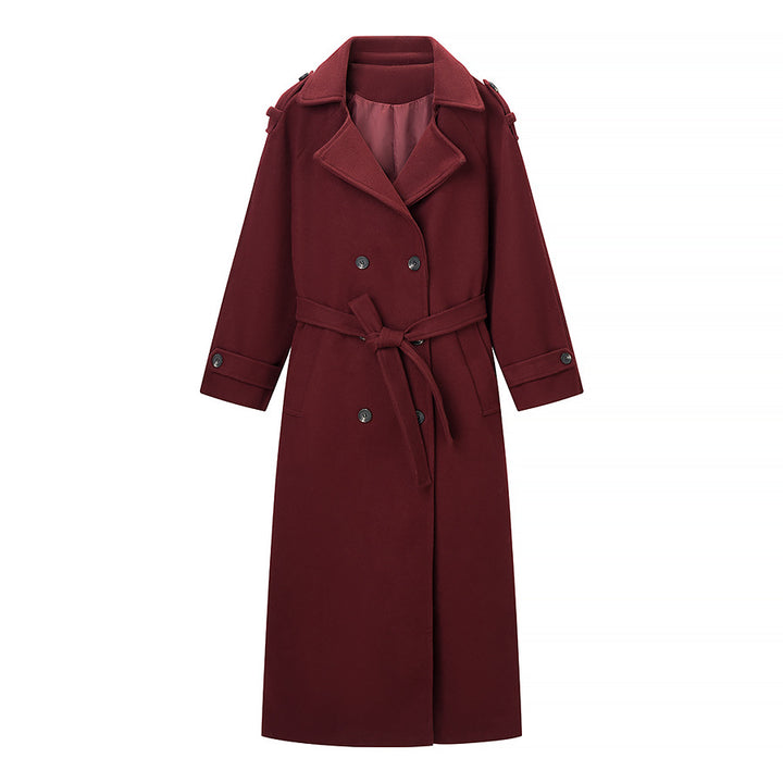 Women's Long Oversized Wool Blend Trench Coat with Wide Lapels and Adjustable Sleeve Straps Amarae