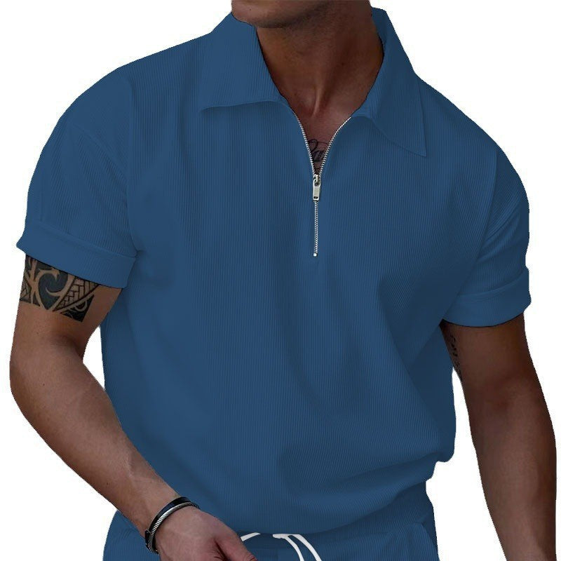 Short sleeve polo shirt for men with zip closure and structured fabric Lune London