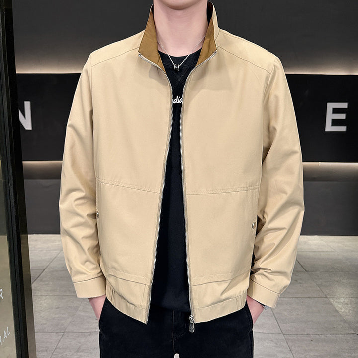 Men's Minimalistic City Zip Jacket made of microfiber with stand-up collar, concealed pockets, and elastic hem Amarae