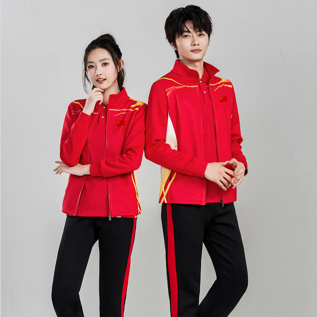 Unisex Team Training Jacket with Zipper, Stand-up Collar and Flag Patch Amarae