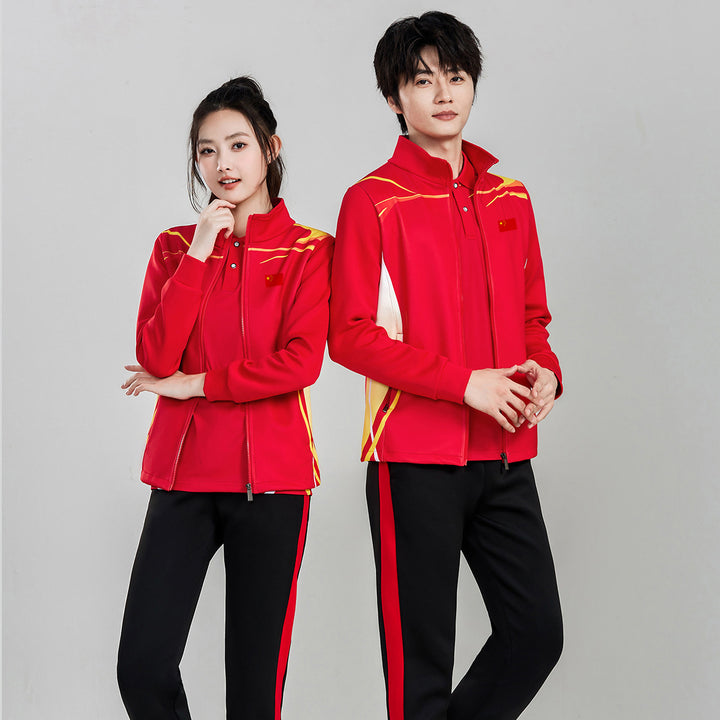 Unisex Team Training Jacket with Zipper, Stand-up Collar and Flag Patch Amarae