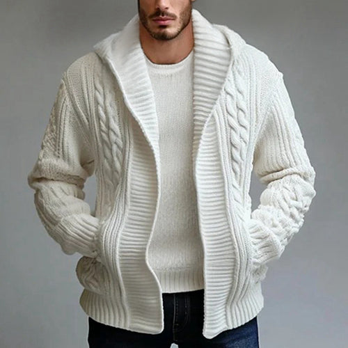 Men's knit jacket with large collar and cable pattern Amarae