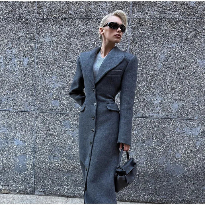 Women's Wool Coat with Elegant Fit and Decorative Button Details Amarae