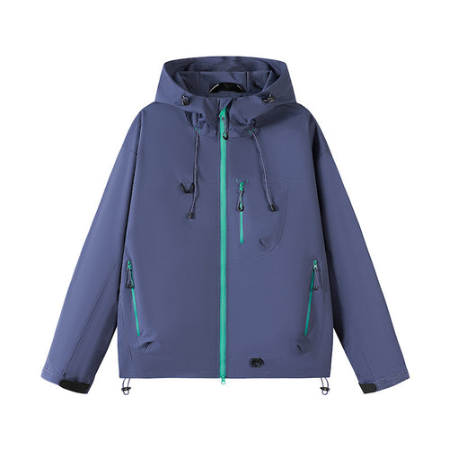 Outdoor technical jacket for men with adjustable hood design and numerous zipped pockets Amarae