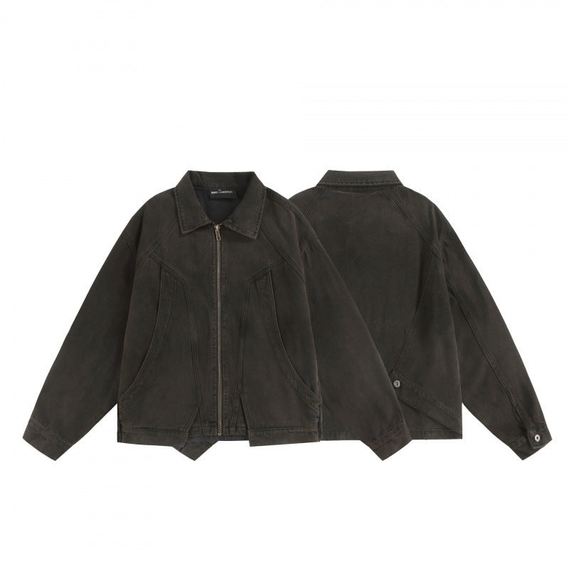 Unisex Boxy Worker Blouson made of washed canvas with a full zipper, shirt collar, and asymmetrical patch pockets Amarae