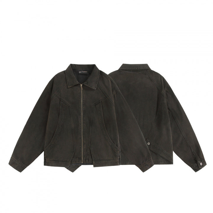 Unisex Boxy Worker Blouson made of washed canvas with a full zipper, shirt collar, and asymmetrical patch pockets Amarae