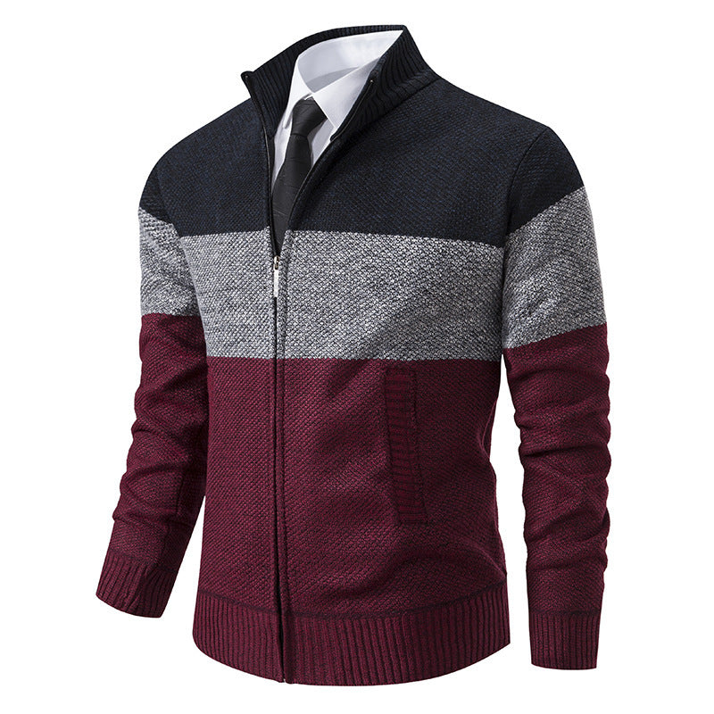Fashionable knit jacket for men with textured color block design Lune London