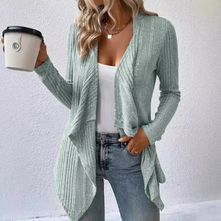 Casual knitted jacket for women with asymmetrical hem Lune London
