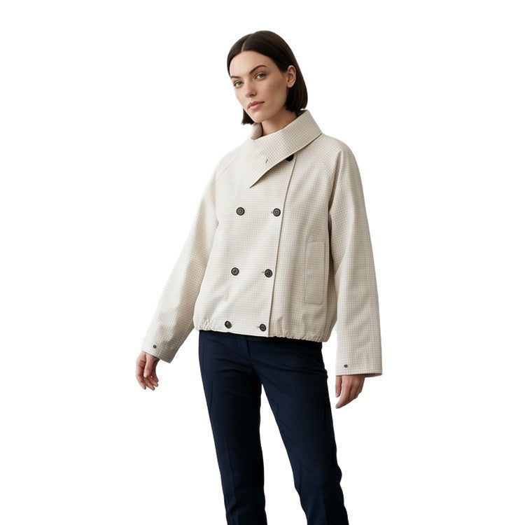 Women's Short Double-Breasted Blouson Jacket with Wrap Collar and Raglan Sleeves Amarae
