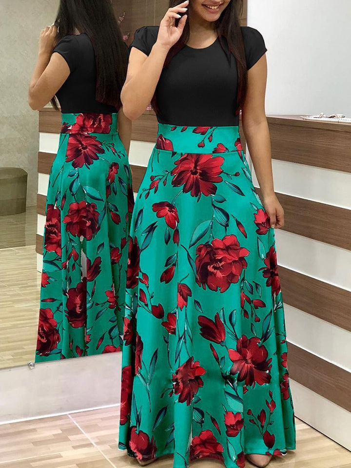 Women's Elegant Maxi Dress with Graphic Print and Flexible Waist Lune London