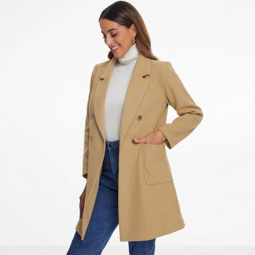 Elegant ladies' coat with double row of buttons and side pockets Amarae