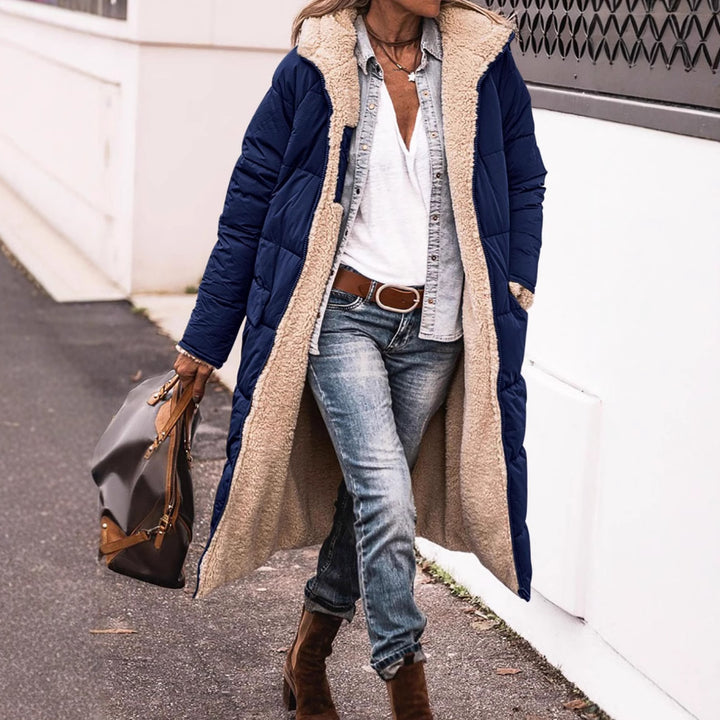 Ladies long jacket lined with teddy fur lining Lune London