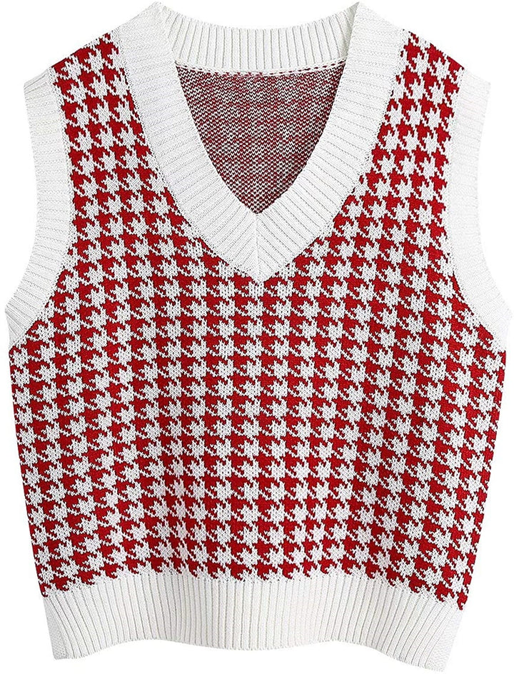 Knitted vest for women with a modern houndstooth pattern Lune London