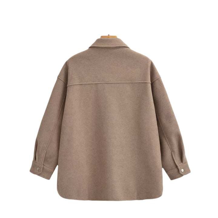Women's Oversize Shirt Jacket in Shacket Look with Patch Chest Pockets Amarae