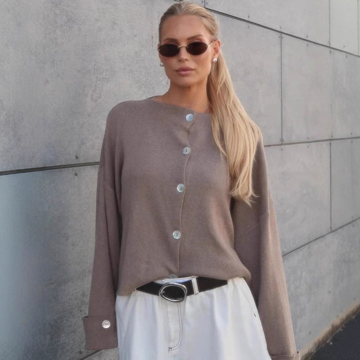Women's Oversized Cropped Jacket with Wide Trumpet Sleeves and Button Cuffs Amarae