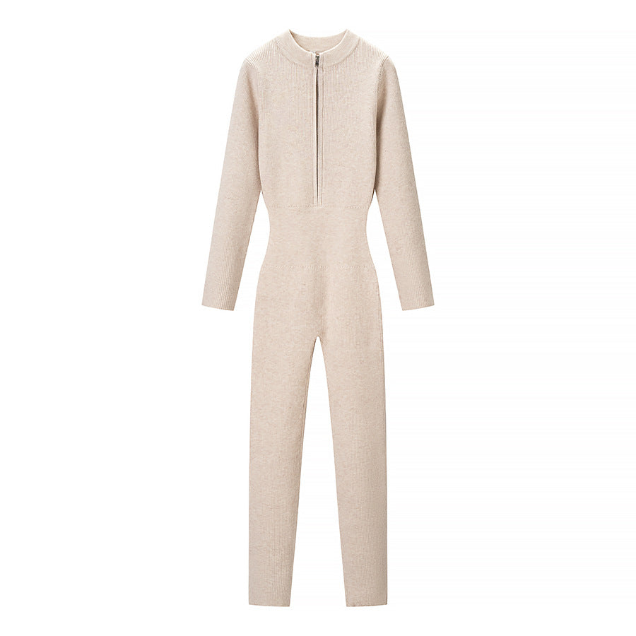 Women’s Fitted Thermal Knit Suit with Zipper and Stand-Up Collar Amarae
