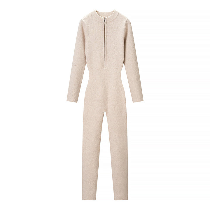 Women’s Fitted Thermal Knit Suit with Zipper and Stand-Up Collar Amarae