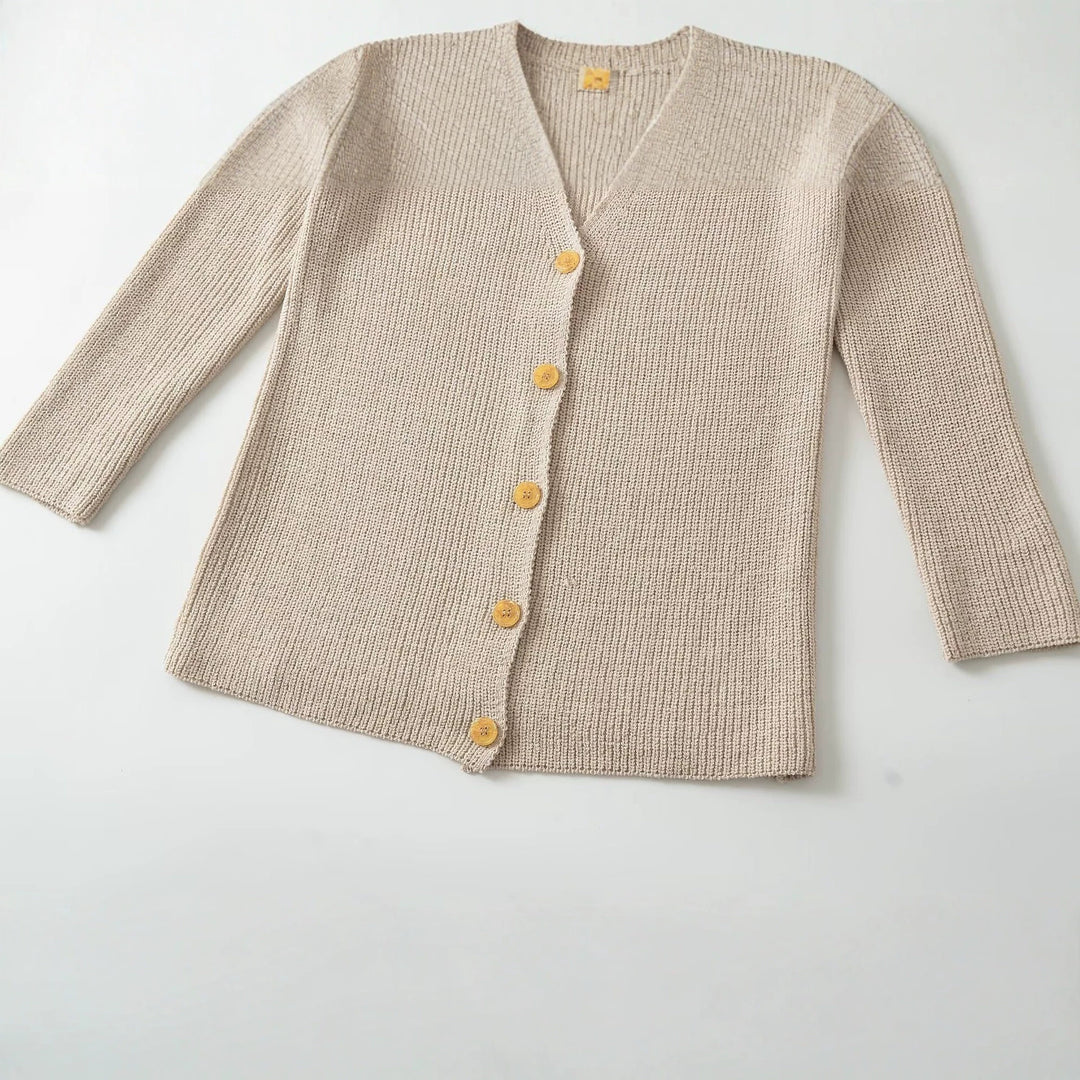 Women's Longline Knit Cardigan with V-Neck and Continuous Button Placket Amarae