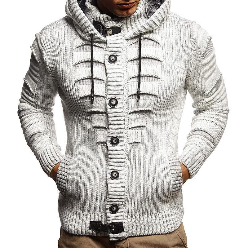 Men's knitted jacket with hood and decorative button details Lune London