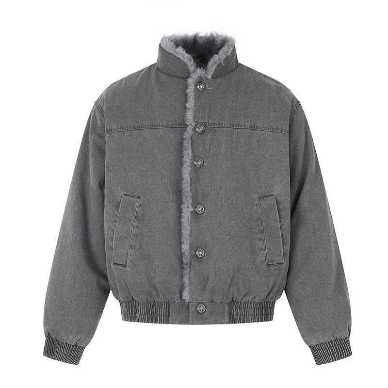 Women's padded denim bomber jacket with teddy collar and elastic hem Amarae
