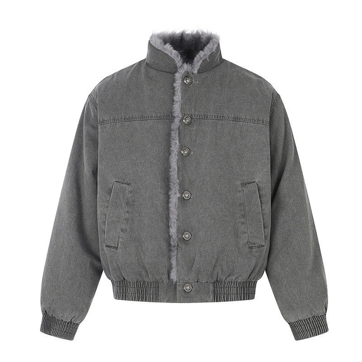 Women's padded denim bomber jacket with teddy collar and elastic hem Amarae