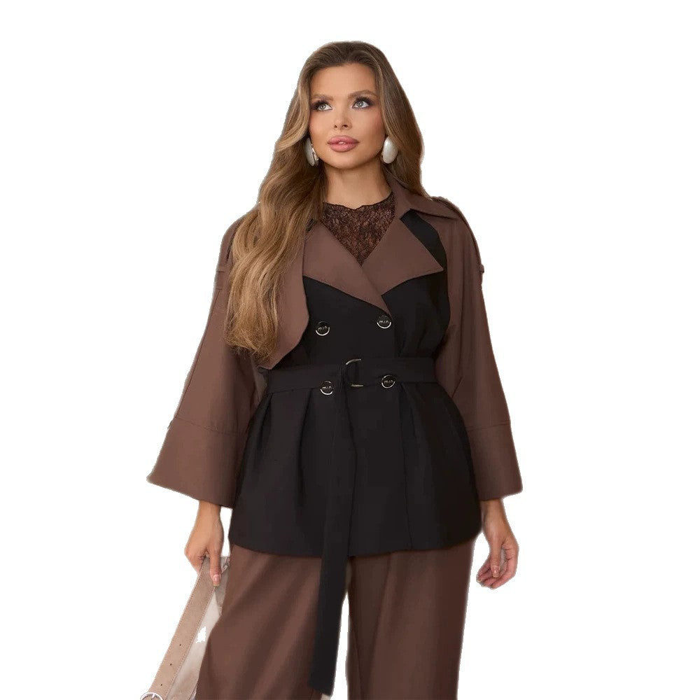 Ladies Two-Piece Set Tailored Waist Blazer with Tie Belt and Loose Harem Pants Amarae