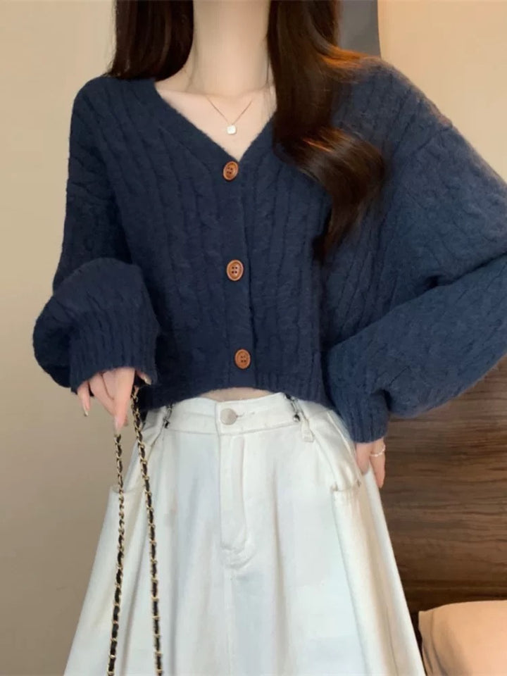 Cardigan en tricot ample pour femme avec motif en torsades et fermeture à boutons Chic & Stil