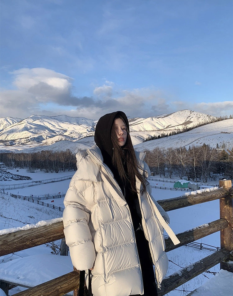 Women Long Padded Oversized Puffer Coat with Hood and Waist Belt Amarae