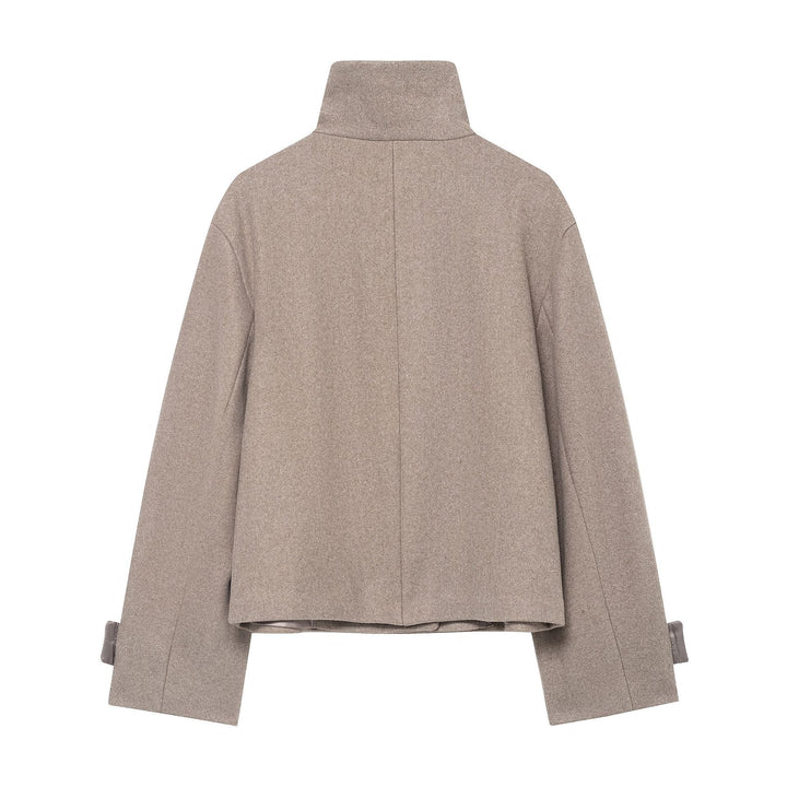 Women's short jacket in boxy cut made of wool blend with high stand-up collar and asymmetrical button placket Amarae