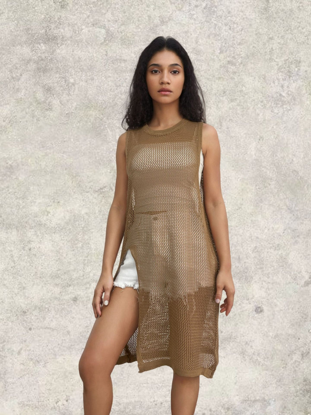 Net dress for women with side slits and relaxed fit Lune London