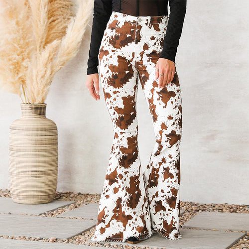 Modern design bootcut jeans for women in cow print Amarae